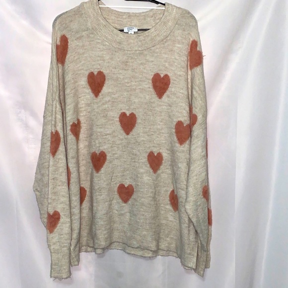 Crown & Ivy Cream Knit SweaterWo size XL MAUVE EYELASH HEART DESIGN SOFT COMFY - Picture 1 of 9